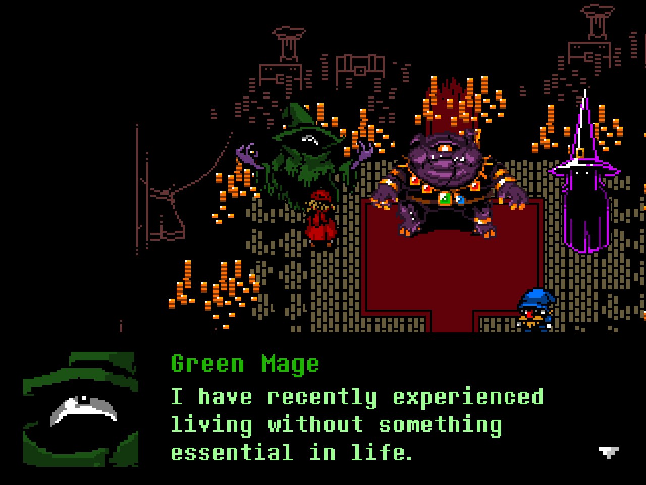 Green Mage sympathizes over missing a body part.