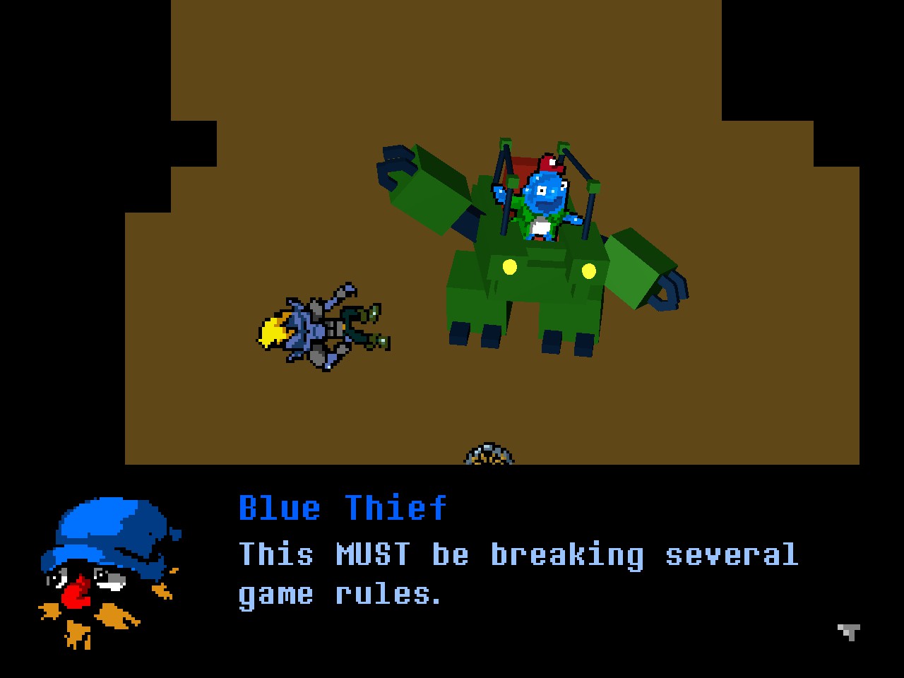 Blue Thief complaining that a character importing his mecha from a different RPG ruleset 'must be breaking several game rules.'